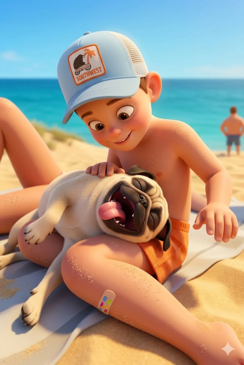 The same child transformed into a 3D animated character